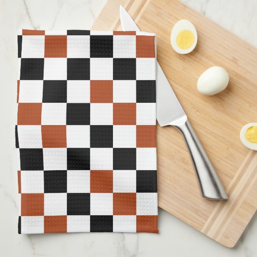 Bruin Zwart Wit Geruit Patroonontwerp Theedoek (Quarter Fold)