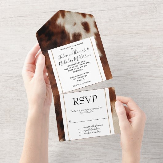 Bruin Zwart Wit Koeienhuid All In One Uitnodiging (Afscheurbaar)