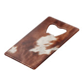 Bruin Zwart Wit Koeienhuid Creditkaart Flessenopener (Achterkant Gekanteld)