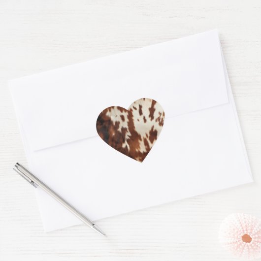 Bruin Zwart Wit Koeienhuid Hart Sticker (Envelop)