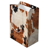 Bruin Zwart Wit Koeienhuid Medium Cadeauzakje (Achterkant Gekanteld)