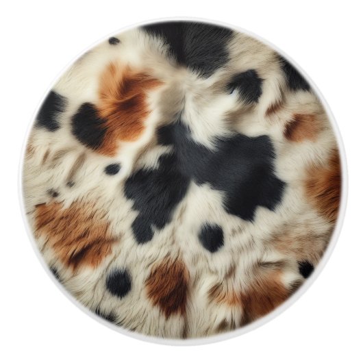 Bruin Zwart Wit Koeienhuid Print Land Western Keramische Knop (Voorkant)