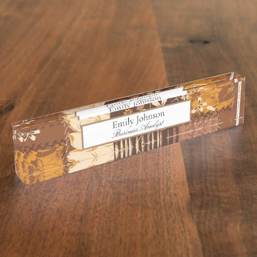 Bruin Zwart Wit Kubus Bloemen Naambordje (Zijkant)