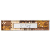 Bruin Zwart Wit Kubus Bloemen Naambordje (Voorkant)