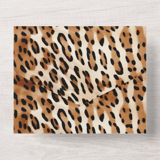 Bruin Zwart Wit Luipaard Dierenprint All In One Uitnodiging (Achterkant)
