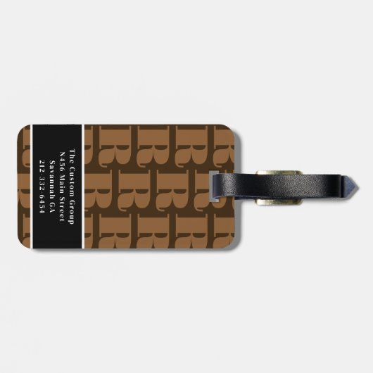 Bruin Zwart Wit Modern Monogram Initiaal Letter Bagagelabel (Achterkant horizontaal)