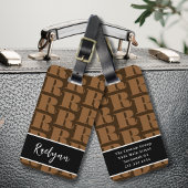 Bruin Zwart Wit Modern Monogram Initiaal Letter Bagagelabel