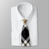 Bruin, Zwart, Wit Tartan Plaid Patroon Stropdas (Gebonden)