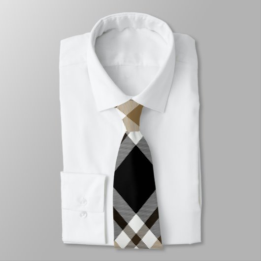Bruin, Zwart, Wit Tartan Plaid Patroon Stropdas (Gebonden)