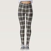 Bruin zwart-wit Tartan speldenketen Trim Leggings (Voorkant)