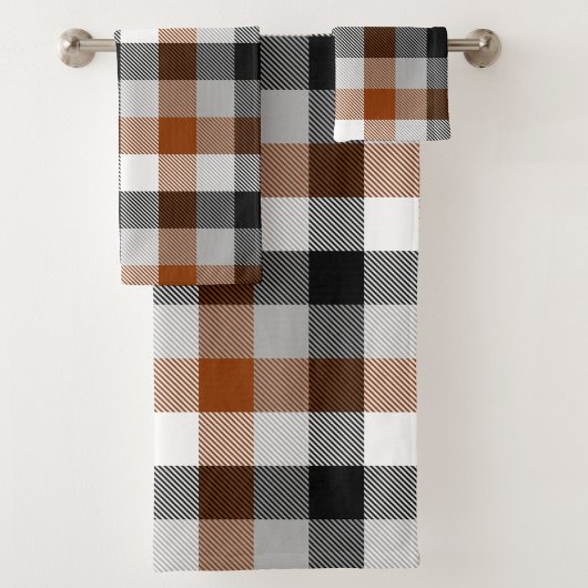 Bruin Zwart Wit Twill Gingham Ontwerp Bad Handdoek