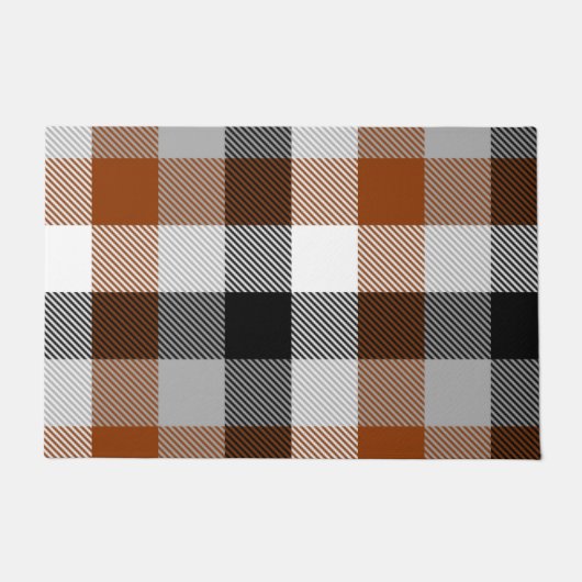 Bruin Zwart Wit Twill Gingham Ontwerp Deurmat (Voorkant)