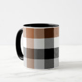 Bruin Zwart Wit Twill Gingham Ontwerp Mok (Voorkant links)