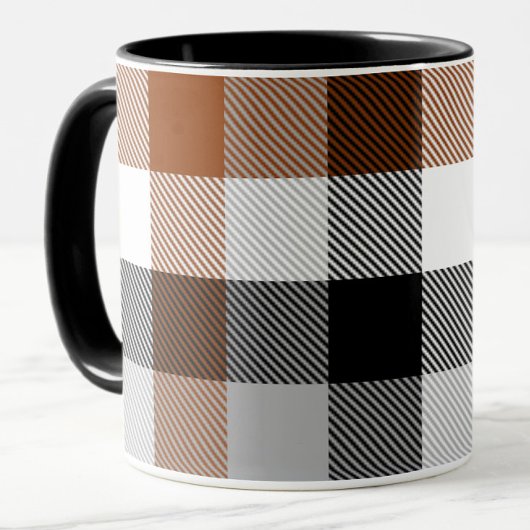 Bruin Zwart Wit Twill Gingham Ontwerp Mok