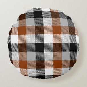 Bruin Zwart Wit Twill Gingham Ontwerp Rond Kussen