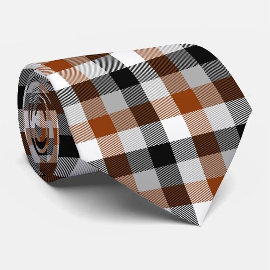 Bruin Zwart Wit Twill Gingham Ontwerp Stropdas