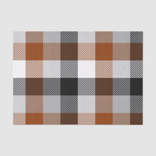 Bruin Zwart Wit Twill Gingham Ontwerp Tissuepapier (Voorkant)