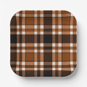 Bruin Zwart Witte Flanel Tartan Patroon Ontwerp  Papieren Bordje (Voorkant)
