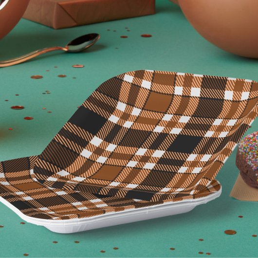 Bruin Zwart Witte Flanel Tartan Patroon Ontwerp  Papieren Bordje