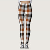 Bruin Zwart Witte Twill Gingham Design Leggings (Voorkant)