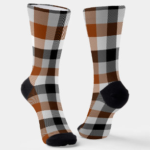 Bruin Zwart Witte Twill Gingham Ontwerp Sokken