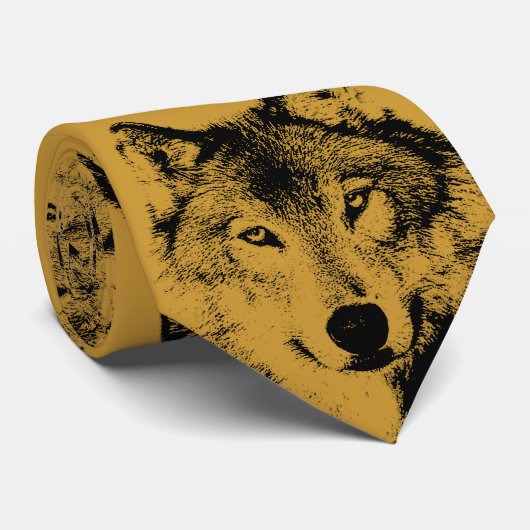 Bruin, Zwart & Witte Wolf Stropdas (Opgerold)