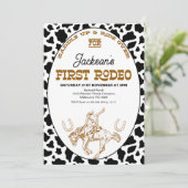 Bruin Zwarte Koe Print Eerste Rodeo 1e Verjaardag Kaart (Staand voorkant)