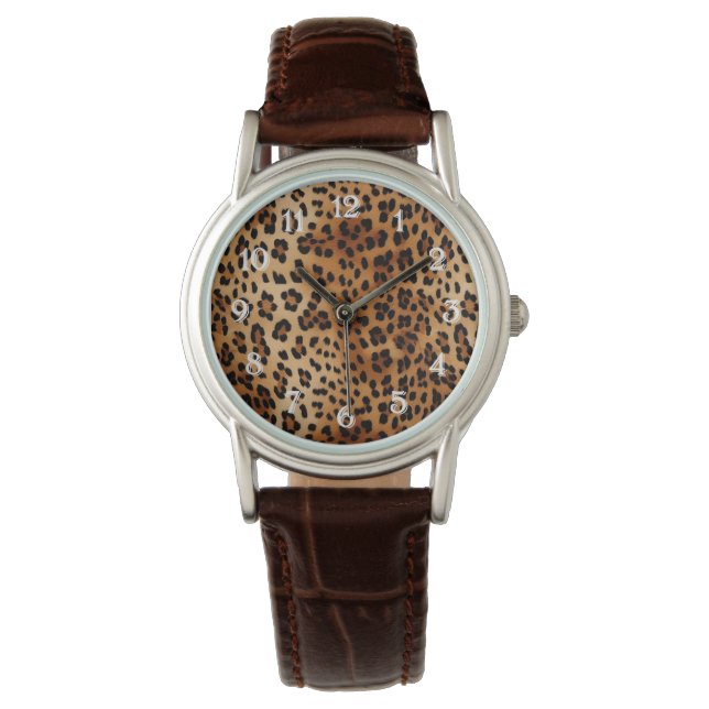 Bruin zwarte leopard-printer horloge (Voorkant)