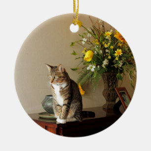Bruin zwarte tablet katten Zitten op pianolemen Keramisch Ornament