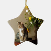 Bruin zwarte tablet katten Zitten op pianolemen Keramisch Ornament (Rechts)