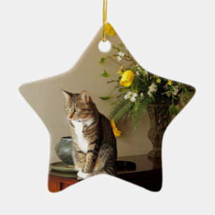 Bruin zwarte tablet katten Zitten op pianolemen Keramisch Ornament