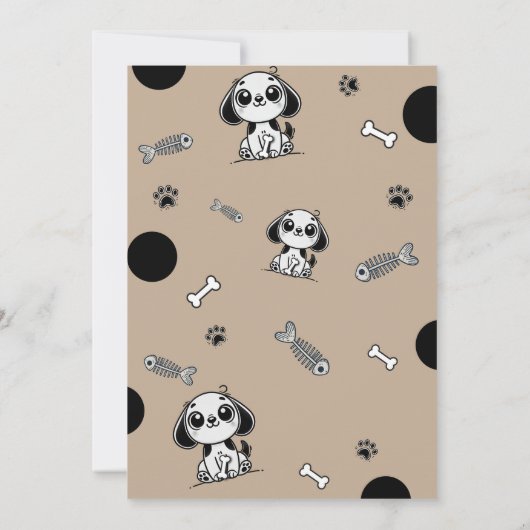 Bruin & Zwarte Vis Botten Puppy Dog Verjaardagsfee Kaart (Achterkant)