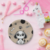 Bruin & Zwarte Vis Botten Puppy Dog Verjaardagsfee Papieren Bordje (Feest)