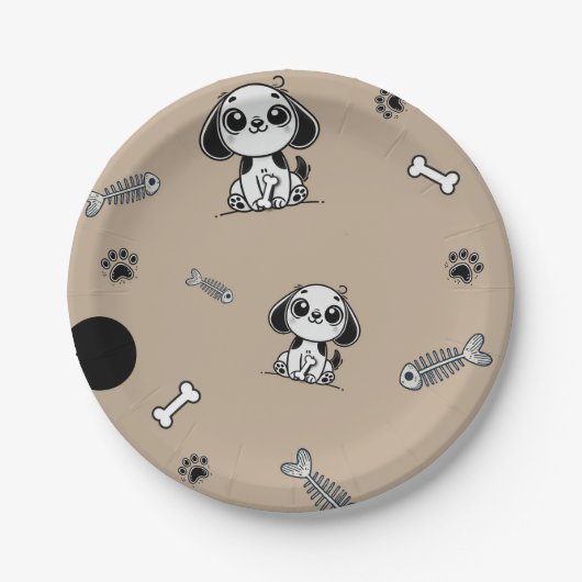 Bruin & Zwarte Vis Botten Puppy Dog Verjaardagsfee Papieren Bordje (Voorkant)