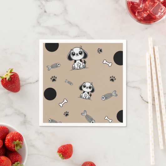 Bruin & Zwarte Vis Botten Puppy Dog Verjaardagsfee Servet (Insitu)