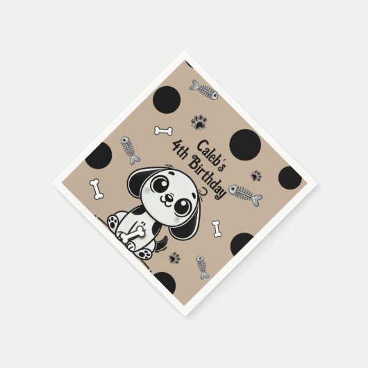 Bruin & Zwarte Vis Botten Puppy Dog Verjaardagsfee Servet (Hoek)