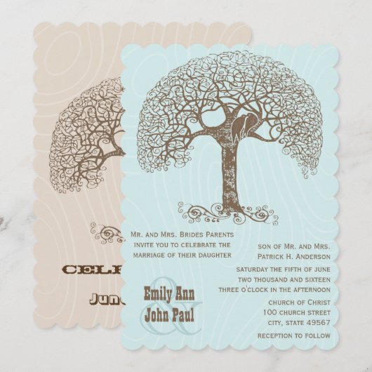 Bruin-zwijn-bijtende boom-liefdesbos-bruiloft kaart (Voorkant / Achterkant)