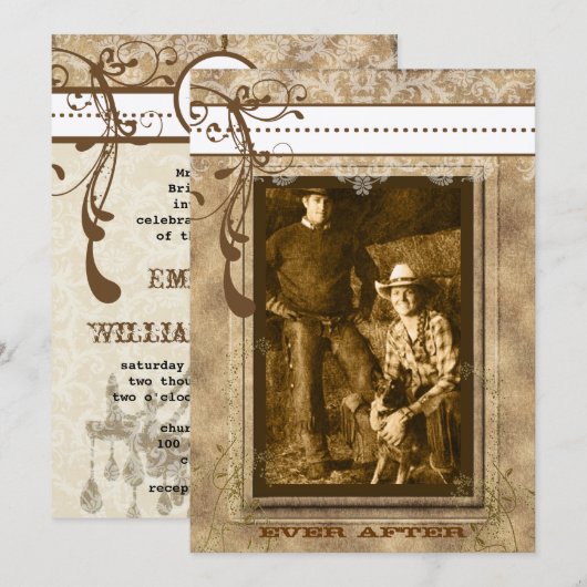 Bruin Zwirl  Chandelier Damask Your Photo Kaart (Voorkant / Achterkant)