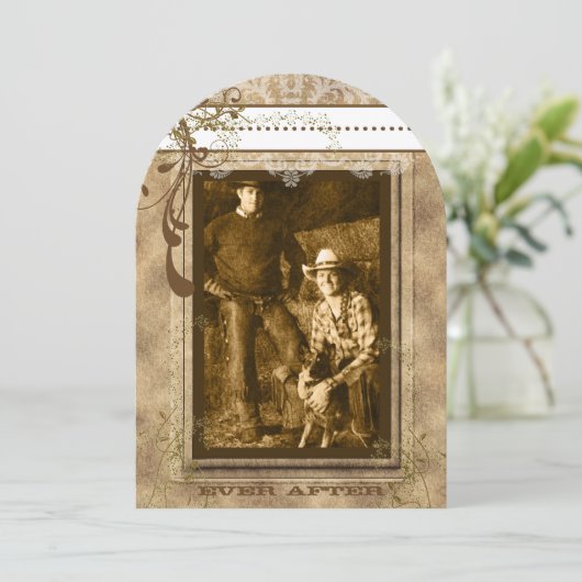 Bruin Zwirl  Chandelier Damask Your Photo Kaart (Staand voorkant)