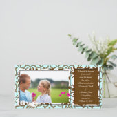 Bruin Zwirl Damask & Gerbers op Blue Save the Date (Staand voorkant)