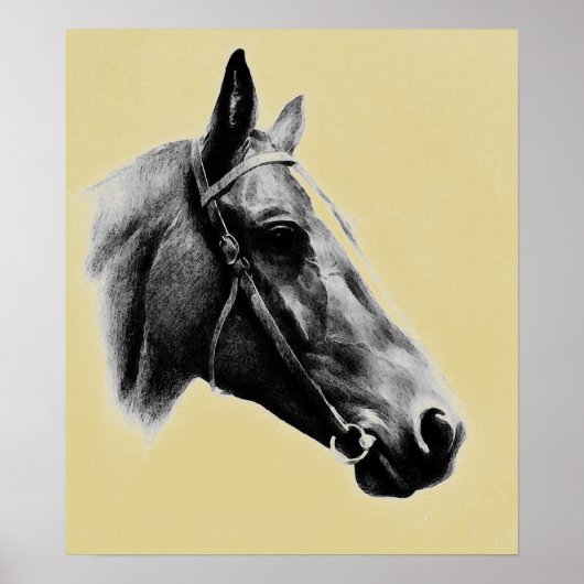 Bruinachtig Geel Paardenhoofd Tekening Kunstwerk P Poster (Voorkant)