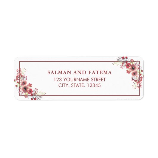Bruinachtig roze bloemenbruiloft retouradres etiket (Voorkant)