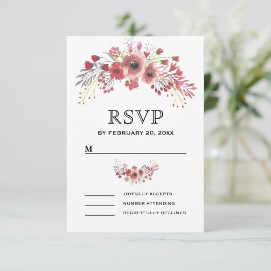 Bruinachtig roze bloemenbruiloft RSVP kaartje (Staand voorkant)