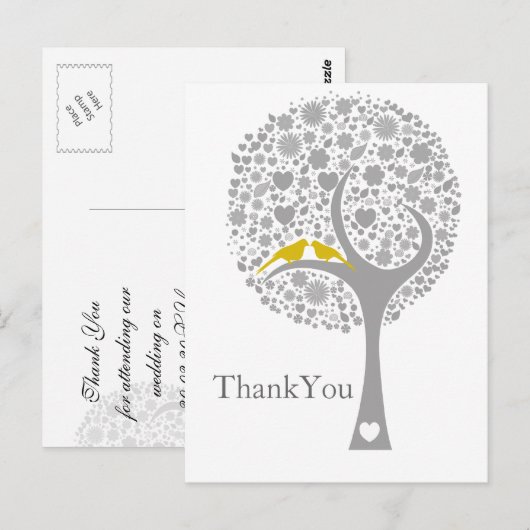 bruinachtige boom gele lovevogels mod bruiloft bed briefkaart (Voorkant / Achterkant)