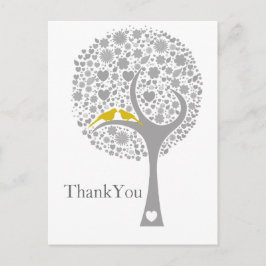 bruinachtige boom gele lovevogels mod bruiloft bed briefkaart