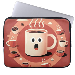 Bruinachtige Schattigee grappige Cartoon koffiekop Laptop Sleeve