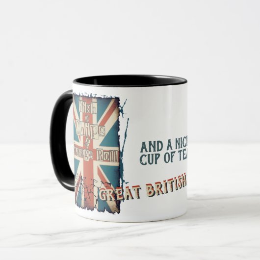 Bruinbare Britse vis en chips Mok (Voorkant links)