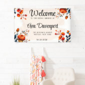 Bruinblauwe en oranje pioen bruidsdouche spandoek (Insitu)