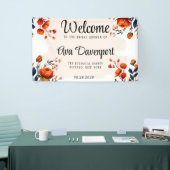 Bruinblauwe en oranje pioen bruidsdouche spandoek (Beurs)