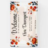 Bruinblauwe en oranje pioen bruidsdouche spandoek (Verticaal)